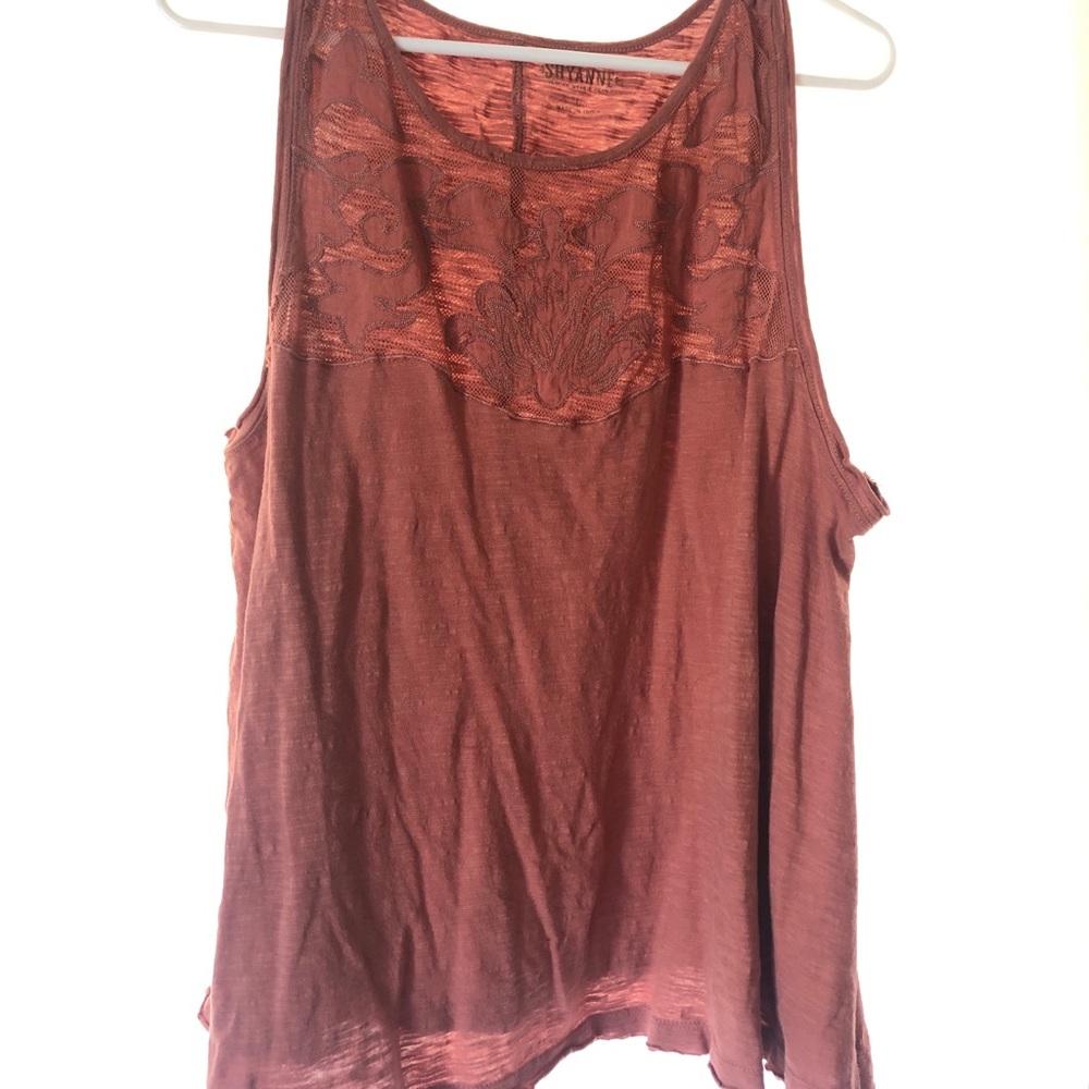 Shyanne - rusty colored lace neck tank top